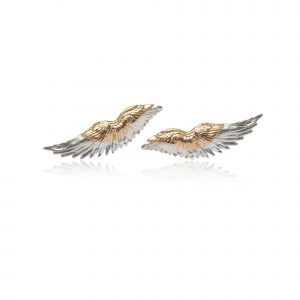 Pendientes alas en plata y oro 24K