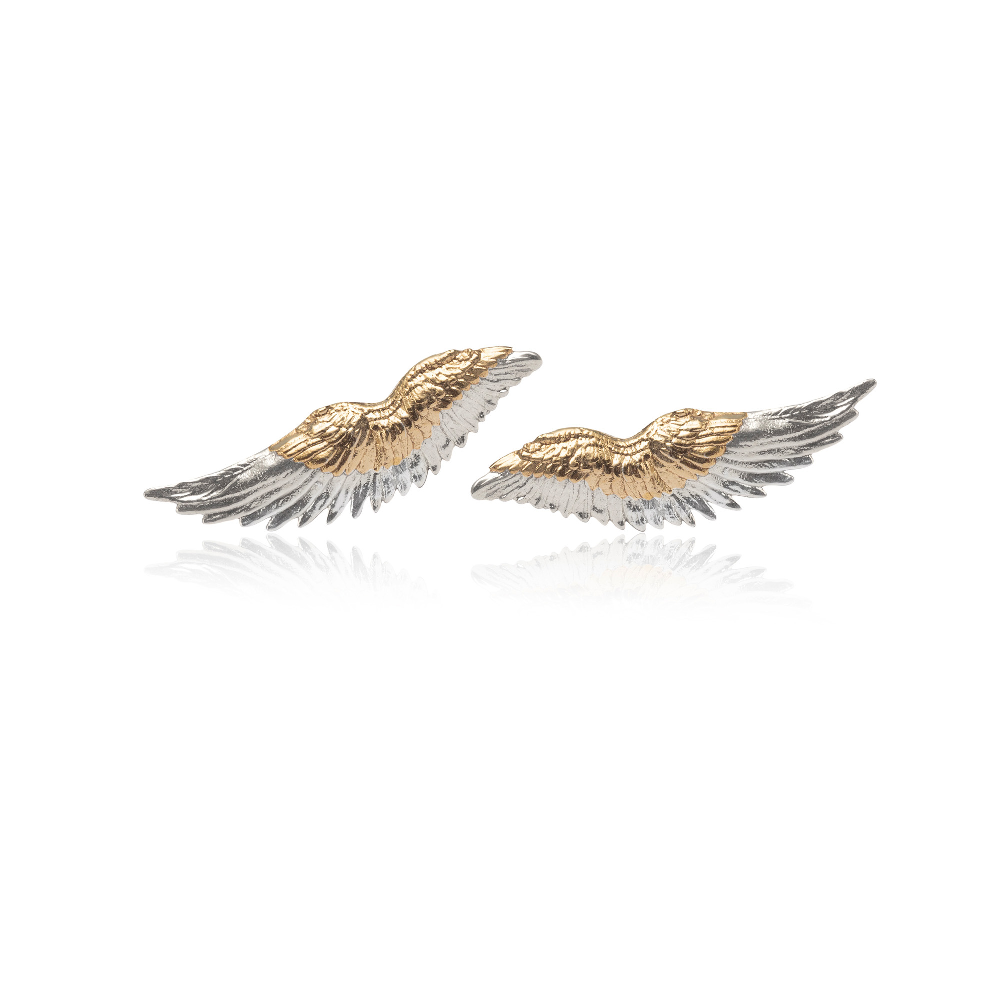 Pendientes alas en plata y oro 24K