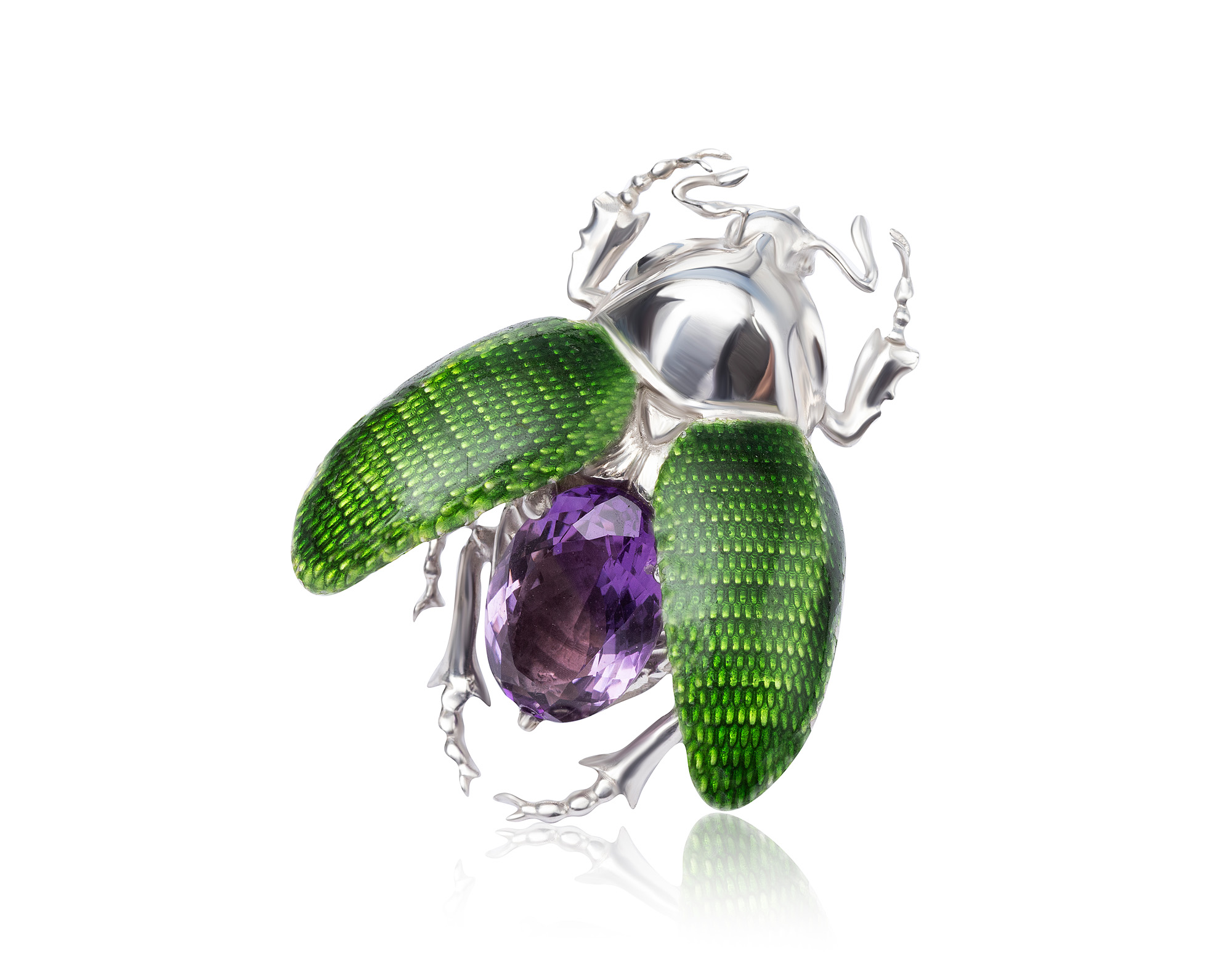 Anillo escarabajo con esmaltes al fuego y amathista