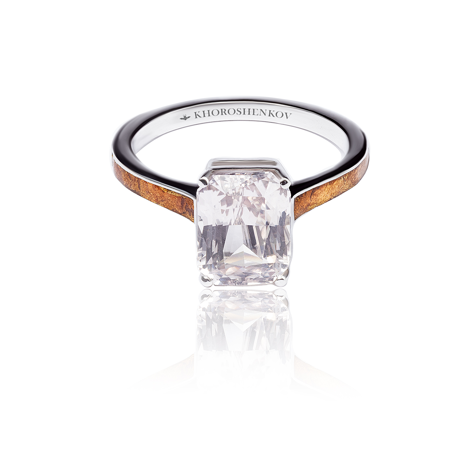 Anillo solitario oro blanco con zafiro melocotón 3.08 ct