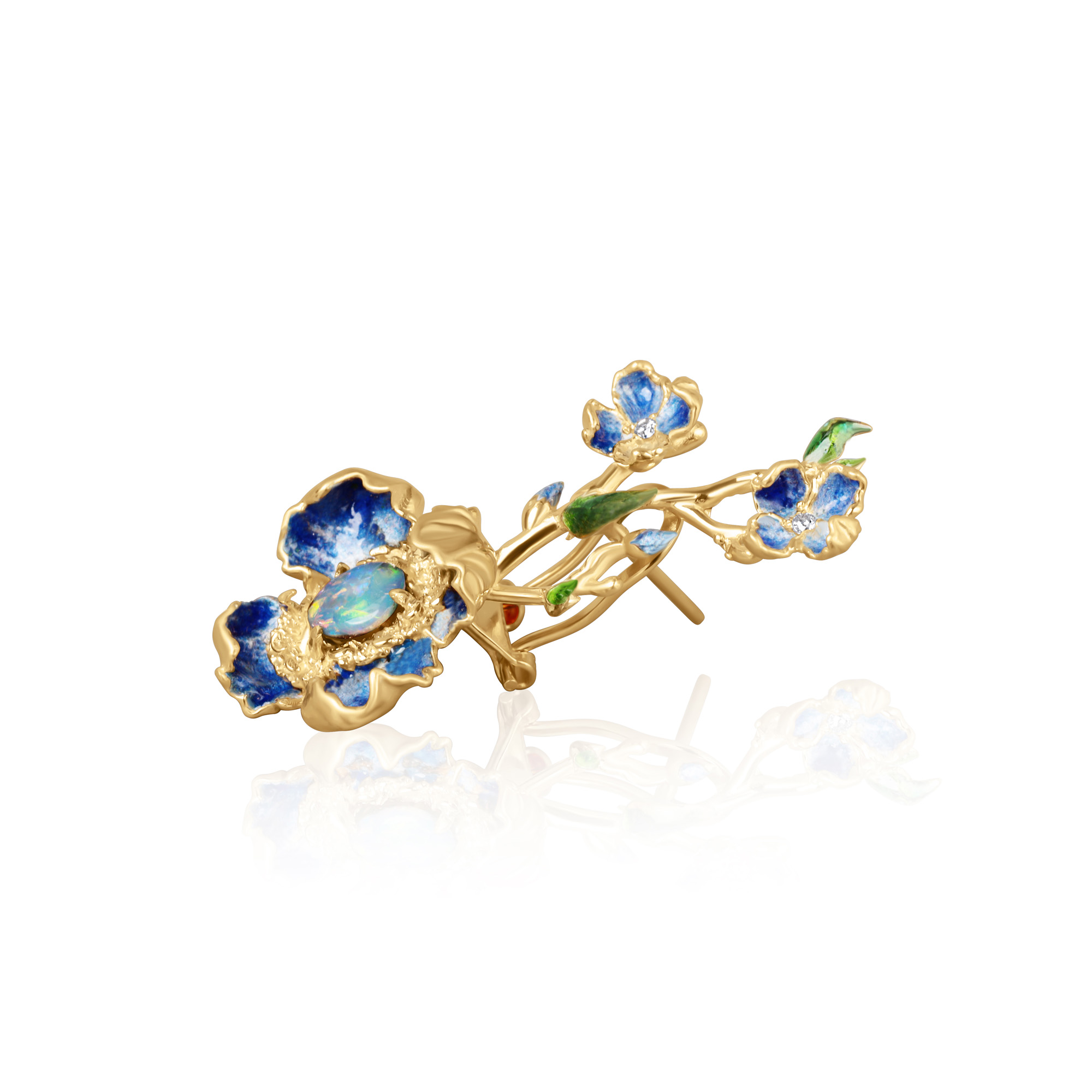 Pendientes flores con ópalos y diamantes - Imagen 2