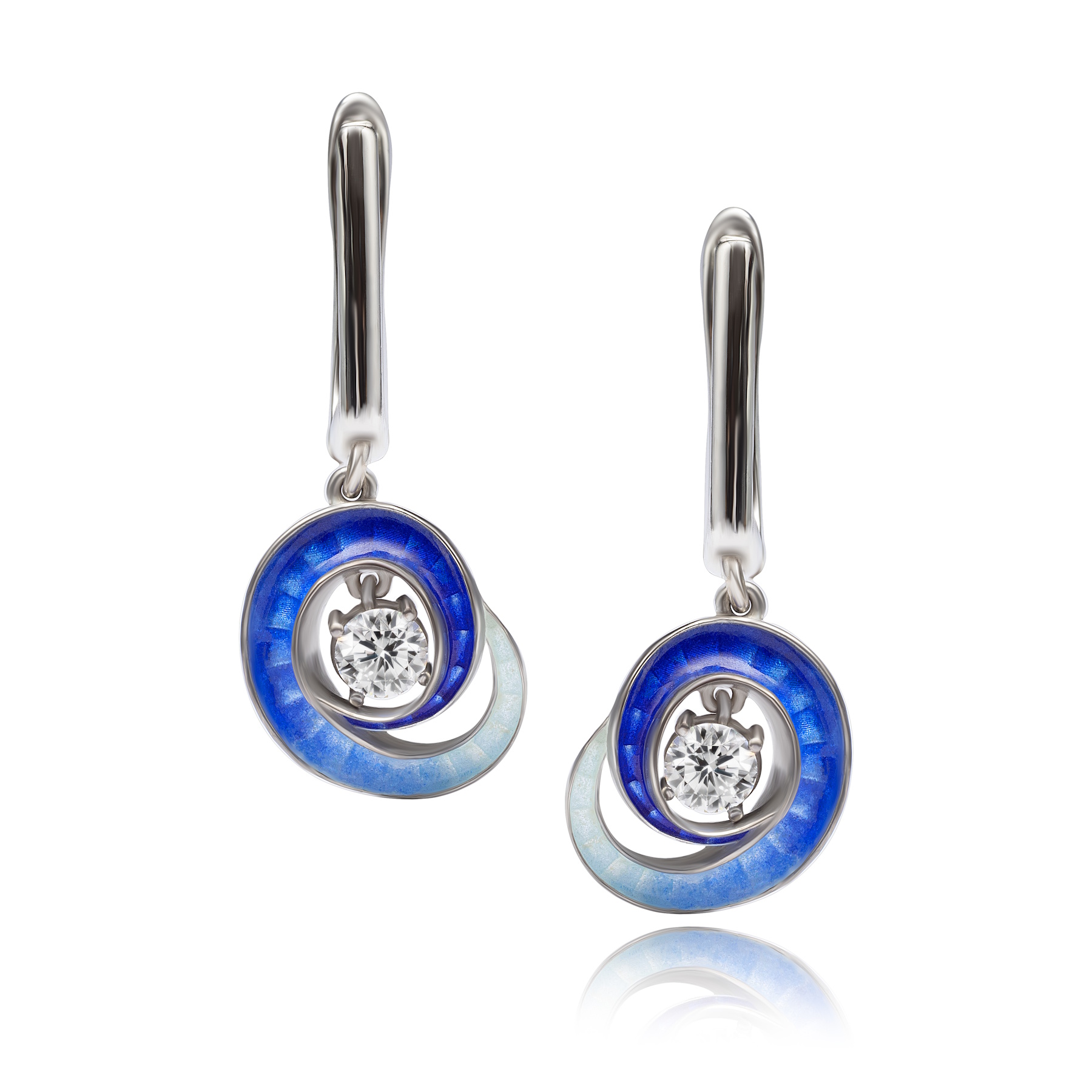 Pendientes de oro blanco 18K con esmaltes al fuego y diamantes VS1 talla brillante, joyería de autor exclusiva.