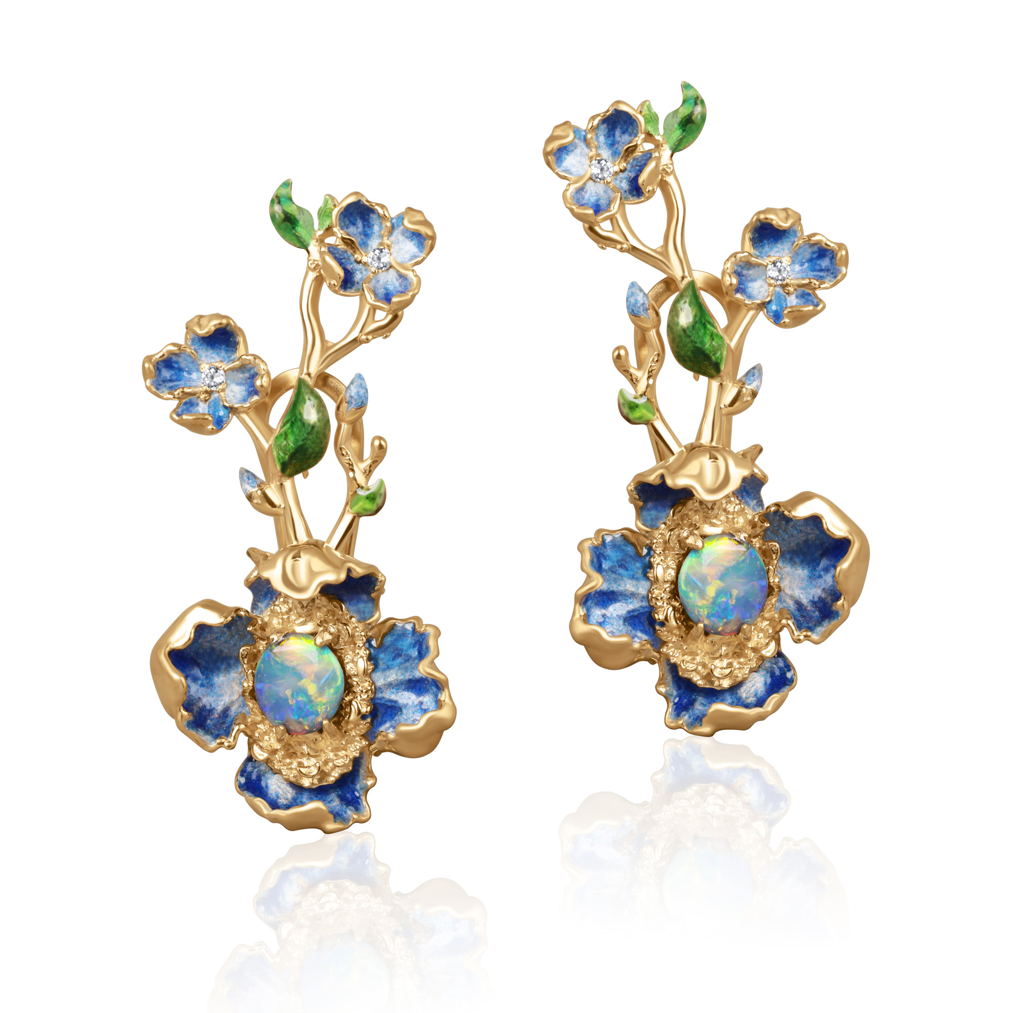 pendientes con opalo y esmalte