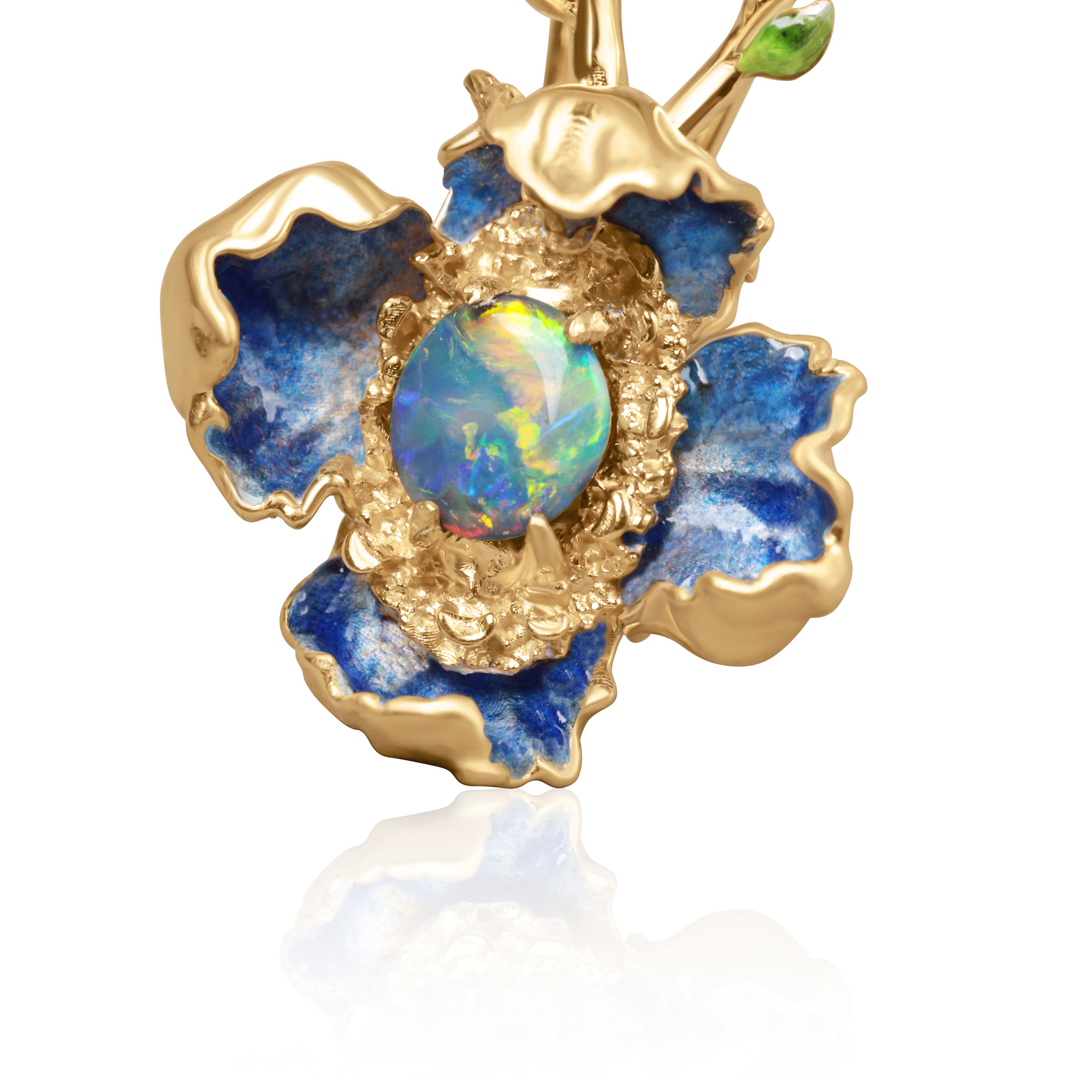 Pendientes flores con ópalos y diamantes - Imagen 3