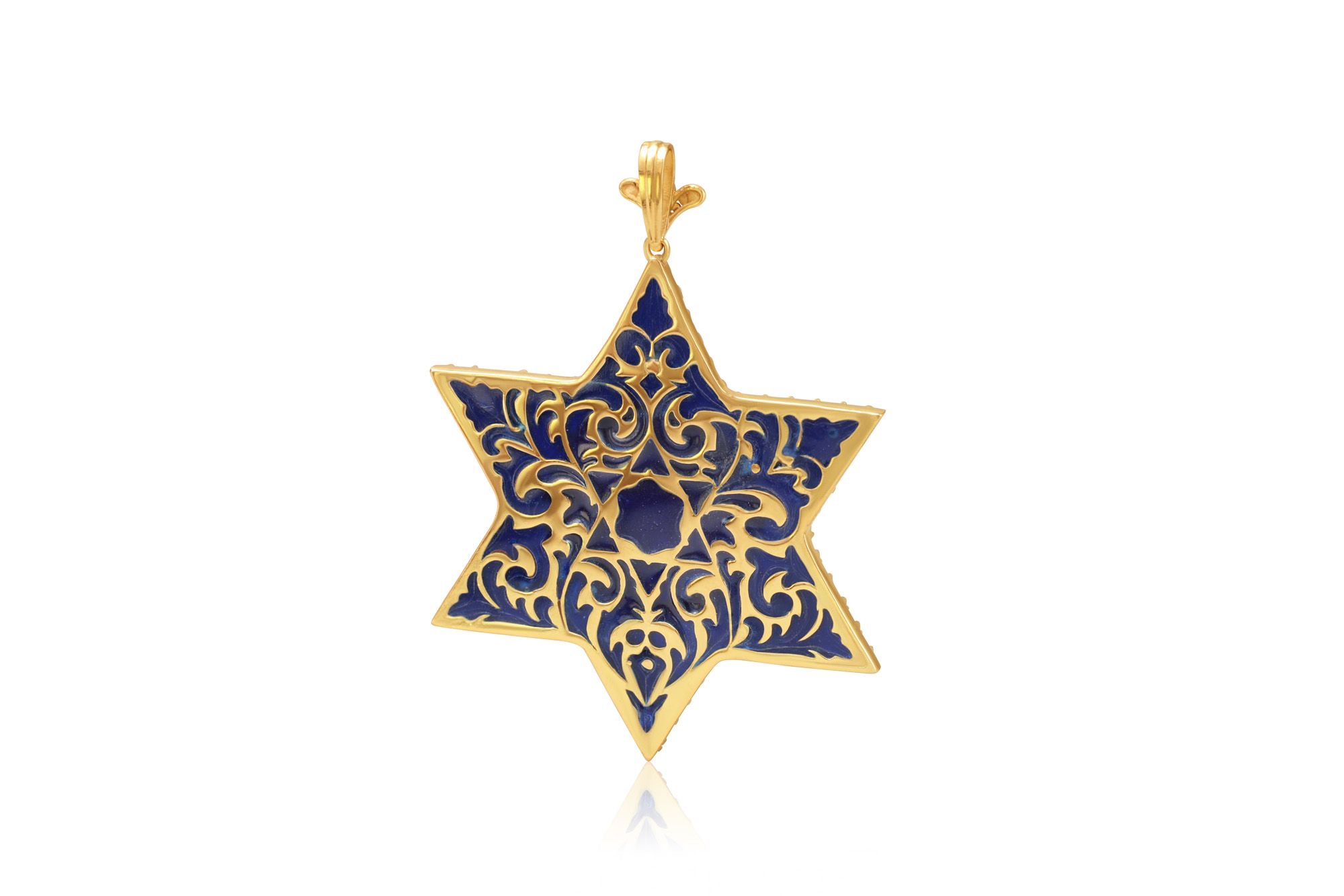 Colgante Estrella de David en oro 18k con turquesas y esmalte al fuego - Imagen 3