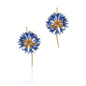 Pendientes aciano en plata con esmalte azul y diamantes