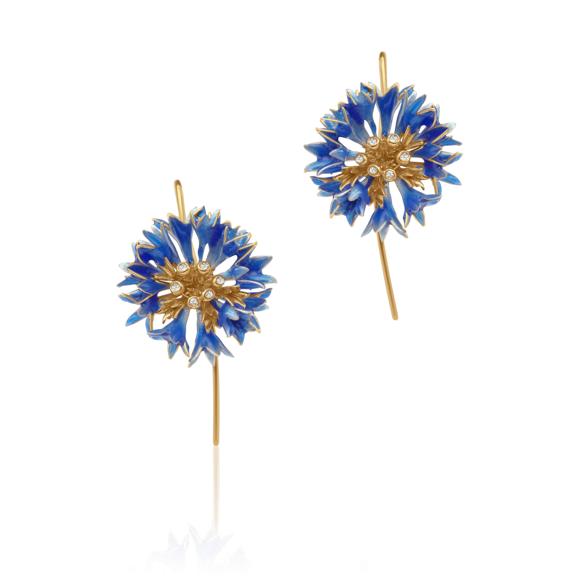 Pendientes aciano en plata con esmalte azul y diamantes