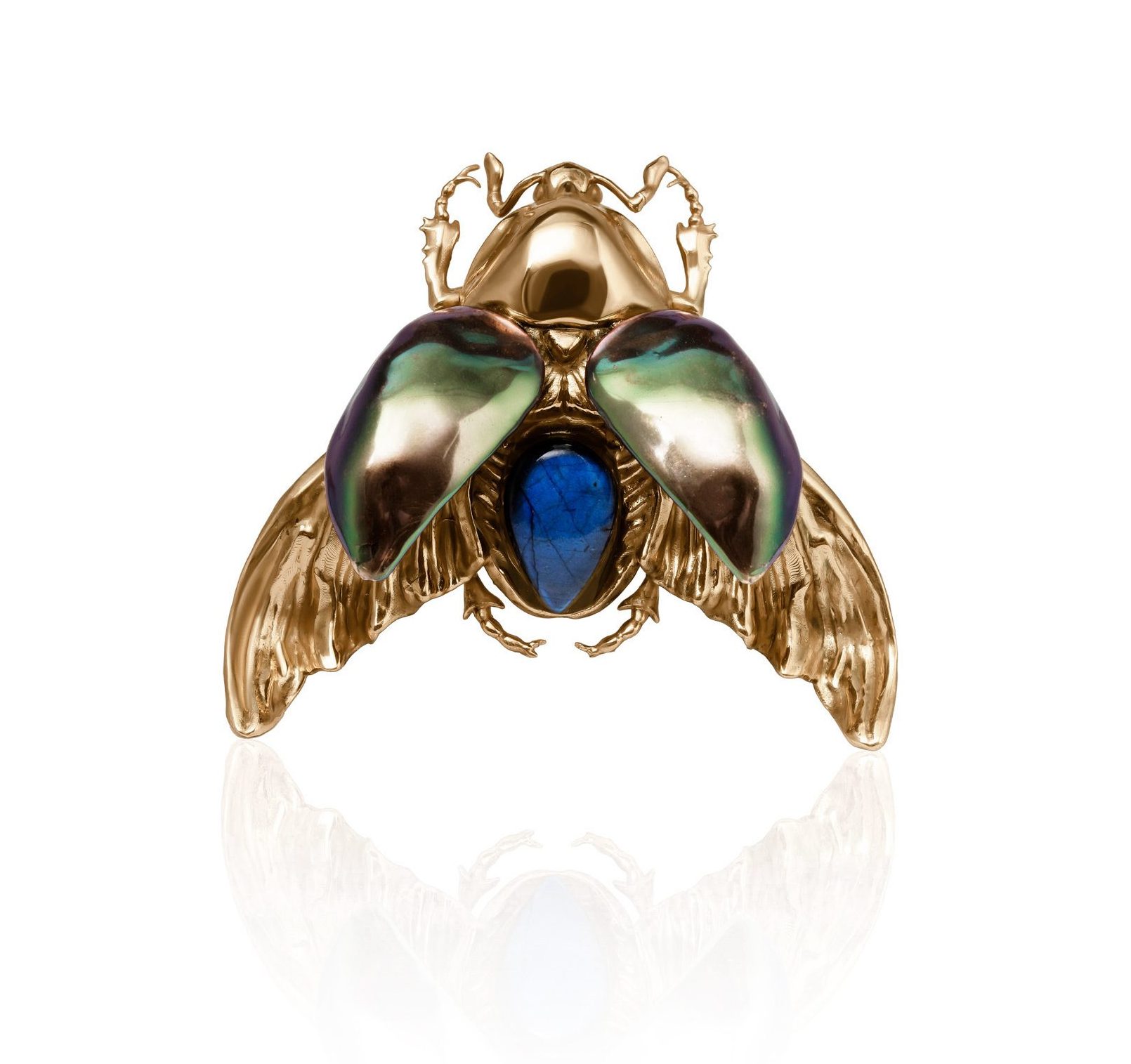 Colgante escarabajo en bronce con labradorita