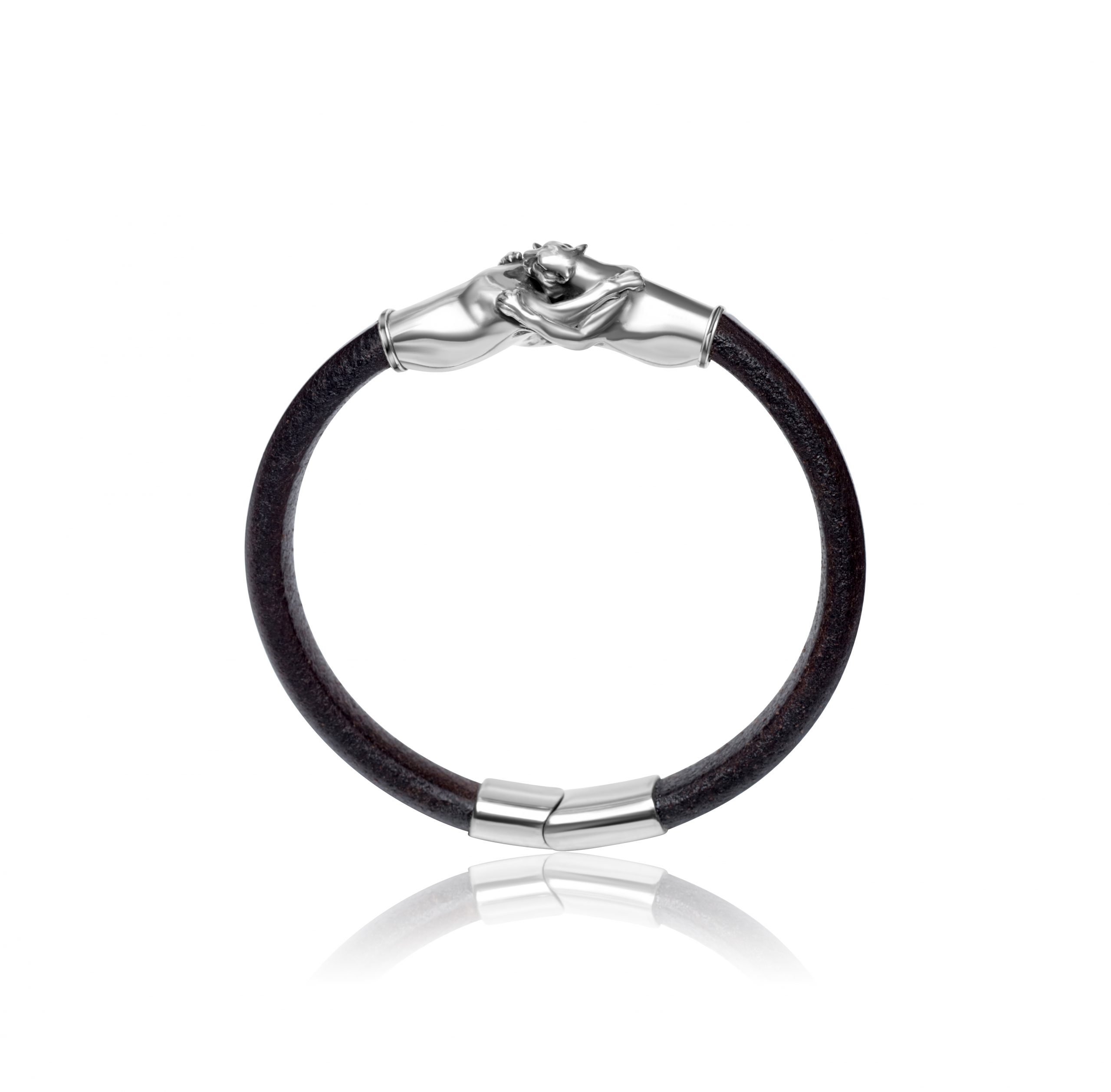 pulsera de cuero con leoperdos de plata