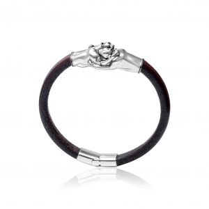 pulsera de cuero con leopardos de plata