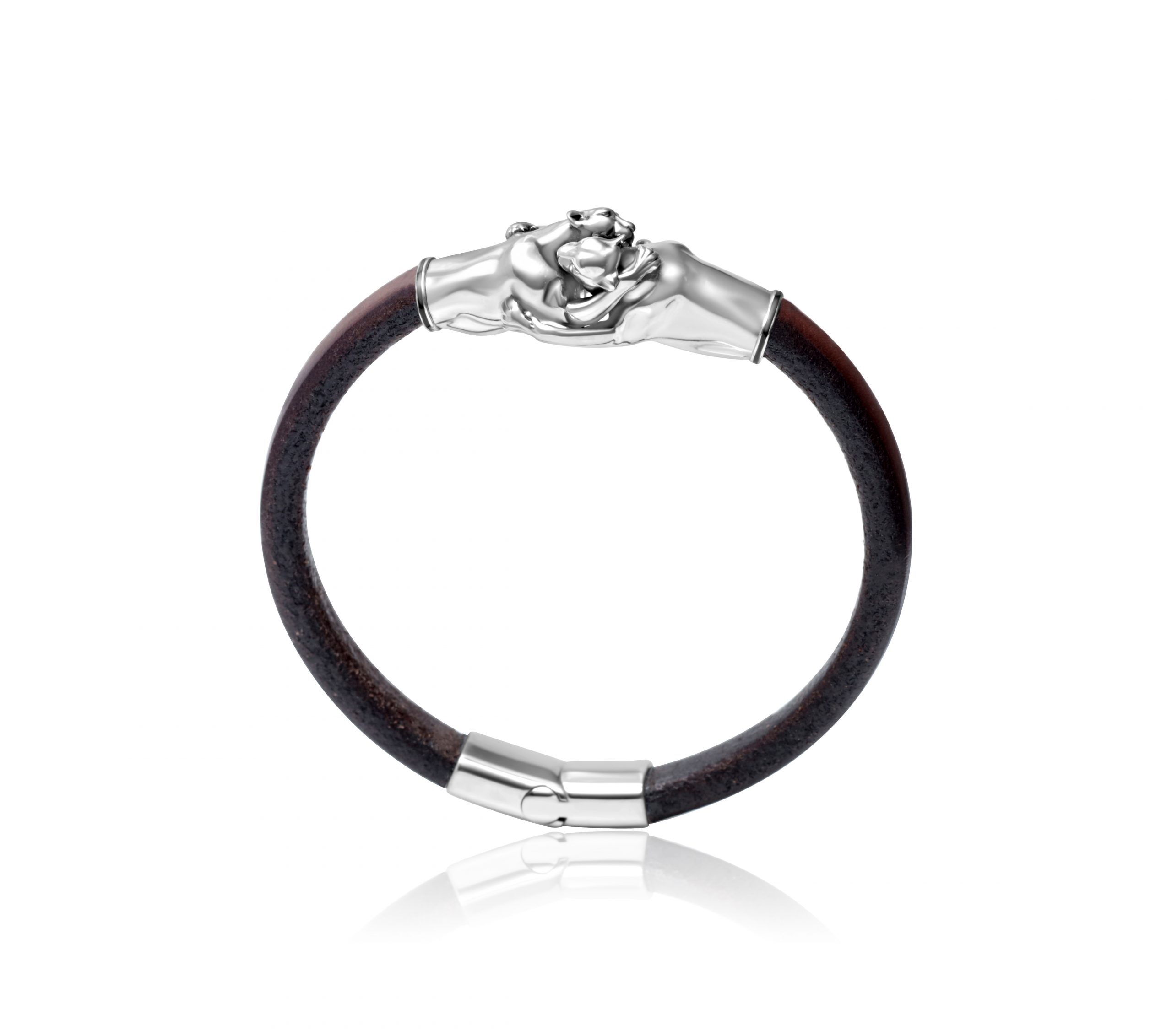 pulsera de cuero con leopardos de plata